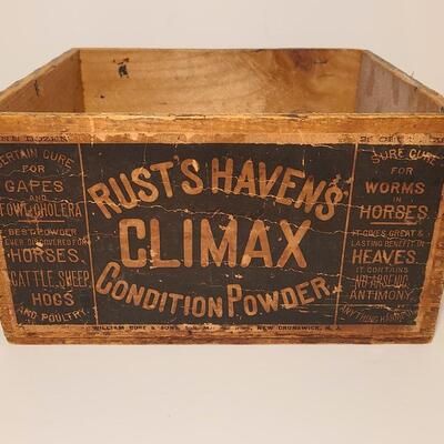 Lot 802: Antique "Rust Haven's Climax Wood Crate Box (New Brunswick, NJ)