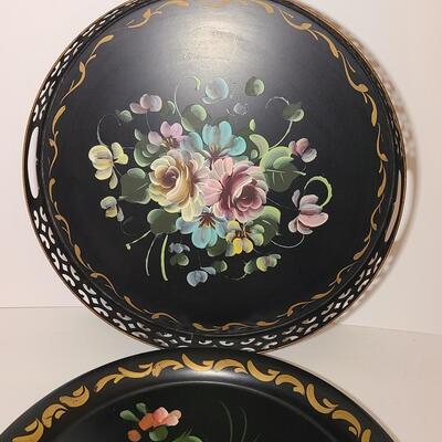 Lot 801: Vintage/Antique Hand Painted Vanity/Tea/Beverage Trays