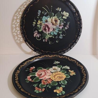 Lot 801: Vintage/Antique Hand Painted Vanity/Tea/Beverage Trays
