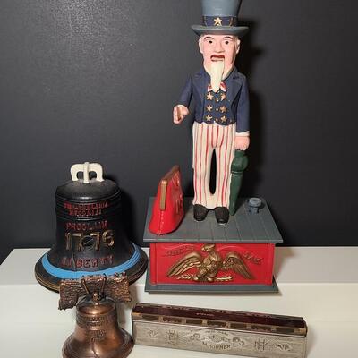 Lot 789: Vintage Liberty Bell Bank and Uncle Sam Bank