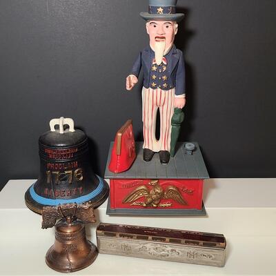 Lot 789: Vintage Liberty Bell Bank and Uncle Sam Bank