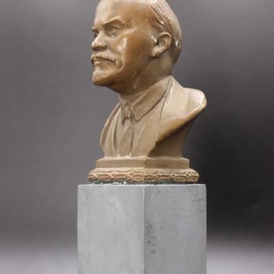 Vintage Small Bronze Vladimir Lenin on Metal Base Figurine Bust