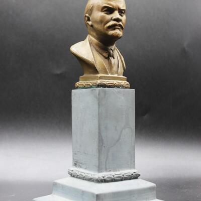 Vintage Small Bronze Vladimir Lenin on Metal Base Figurine Bust