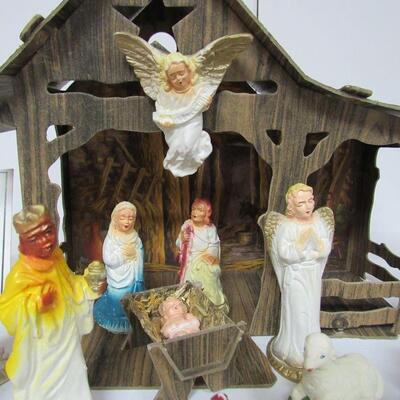 Vintage Woolworth's Nativity Set With Additional Pieces, Cardboard, Chalk, Plastic, Wood