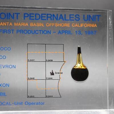 Vintage Point Pedernales Santa Maria Basin First Production Commemorative Oil Encased in Resin Plaque