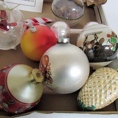 Box of Contemporary Christmas Ornaments, Glass, One Unusual From Tiffany Display at Museum