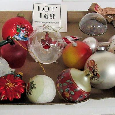 Box of Contemporary Christmas Ornaments, Glass, One Unusual From Tiffany Display at Museum