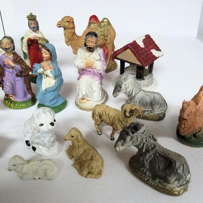 Large Lot of Misc Nativity Pieces, Plaster, Ceramic, Plastic
