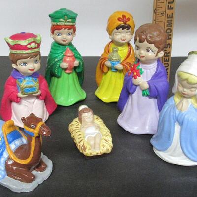 Lot of Painted Plaster Nativity Figures