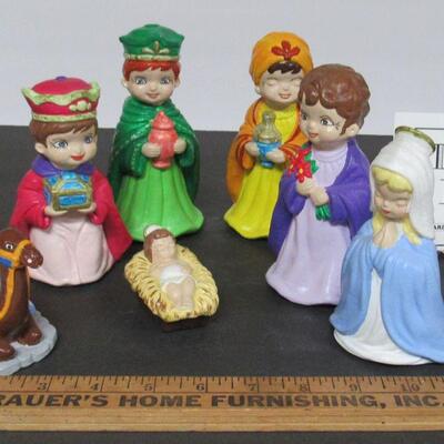 Lot of Painted Plaster Nativity Figures