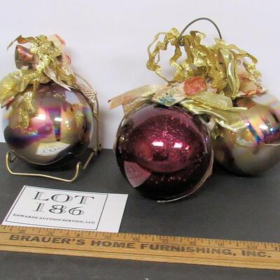 Neat Large Fancy Glass Ball Christmas Ornaments With Fabric Ribbon