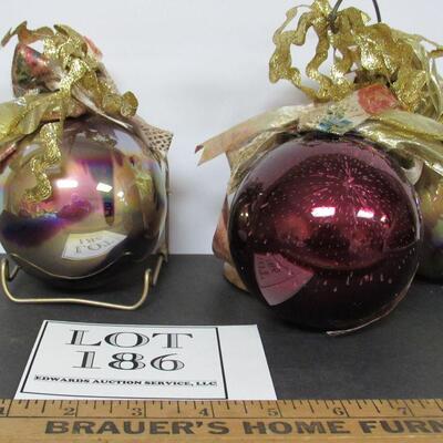 Neat Large Fancy Glass Ball Christmas Ornaments With Fabric Ribbon
