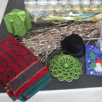 Lot of Misc Christmas Stuff, Ornaments, Towel, Tissue Bells, Craft Items, More