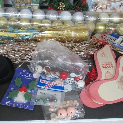 Lot of Misc Christmas Stuff, Ornaments, Towel, Tissue Bells, Craft Items, More