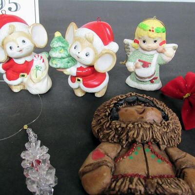 Lot of Ceramic and Plastic Christmas Ornaments, Kitty Cucumber, More