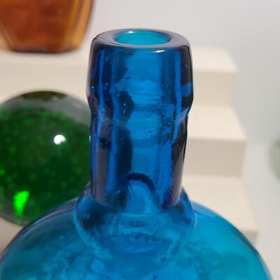 Lot 901: Wheaton Vintage Bottles, Peach Flower Frog and Green Bubble Paperweight
