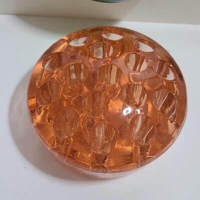 Lot 901: Wheaton Vintage Bottles, Peach Flower Frog and Green Bubble Paperweight