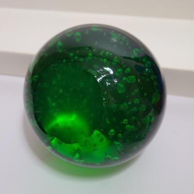 Lot 901: Wheaton Vintage Bottles, Peach Flower Frog and Green Bubble Paperweight