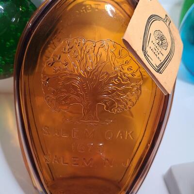 Lot 901: Wheaton Vintage Bottles, Peach Flower Frog and Green Bubble Paperweight