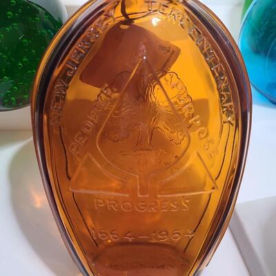 Lot 901: Wheaton Vintage Bottles, Peach Flower Frog and Green Bubble Paperweight