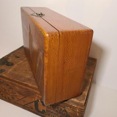 Lot 777: Vintage Wood Advertising Storage Boxes: Flower Seeds & Croft Allen Cocoa