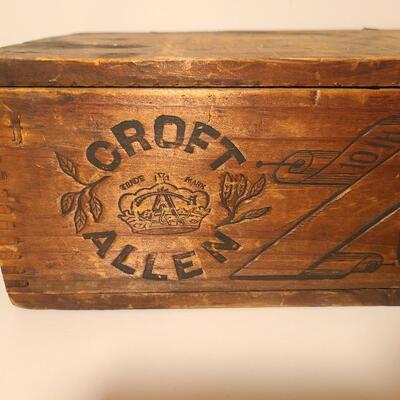 Lot 777: Vintage Wood Advertising Storage Boxes: Flower Seeds & Croft Allen Cocoa