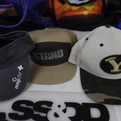 11 pc Bags and Hats Jan Sport, Baseball Caps, Backpacks