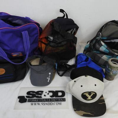 11 pc Bags and Hats Jan Sport, Baseball Caps, Backpacks