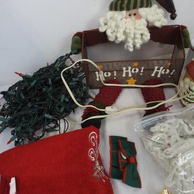 20 pc Christmas Lot: Mugs, Rubbermaid, Ornaments of Faith, Napkins, Santa Basket
