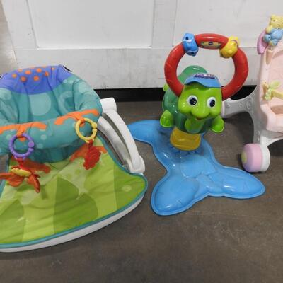 3 pc Baby/Toddler Toys, Turtle Chair, Pink Doll Stroller, Baby Bouncer