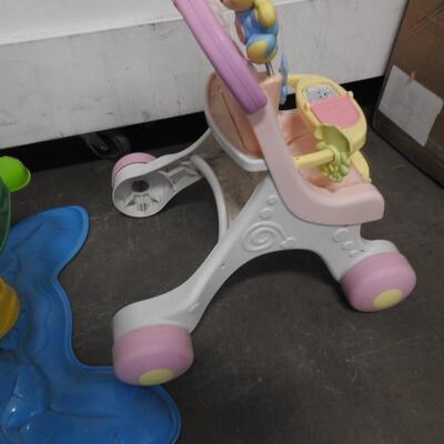 3 pc Baby/Toddler Toys, Turtle Chair, Pink Doll Stroller, Baby Bouncer