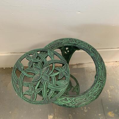 #14 Green Floral Cast Iron Side Table/Plant Stand