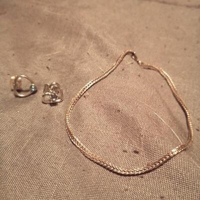 Pair of Aquamarine Heart Earrings and 925 Bracelet