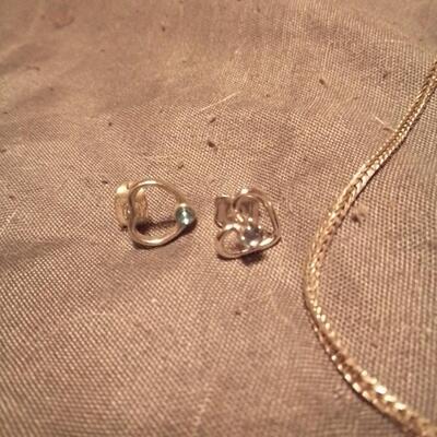 Pair of Aquamarine Heart Earrings and 925 Bracelet