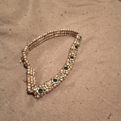 Very Old Stretch Sterling Bracelet w/ Emerald & Peridot