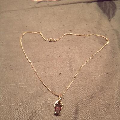 Small Gold Necklace with Natural marquis cut Ruby pendant