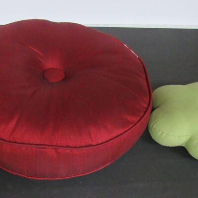 2 Vintage Pillows, Maroon Round and Flower Shaped