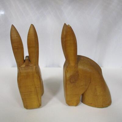 Hand Carved Donkey Bookends - Signed by Artist