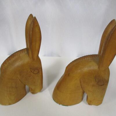 Hand Carved Donkey Bookends - Signed by Artist