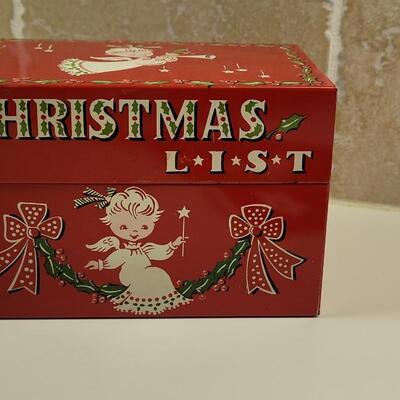 Lot 17: Vintage Beaucraft Metal Christmas List Box and Vintage Felt Christmas Stocking