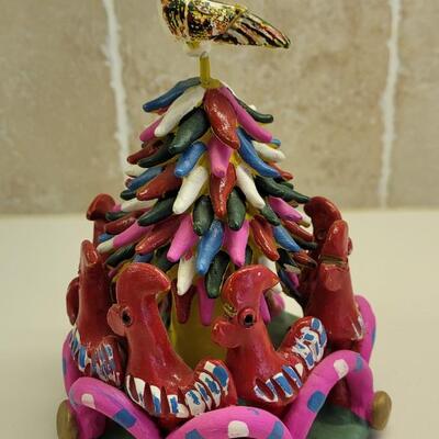Lot 21:  Vintage Mexican Folk Art Ceramic Tabletop Christmas Tree