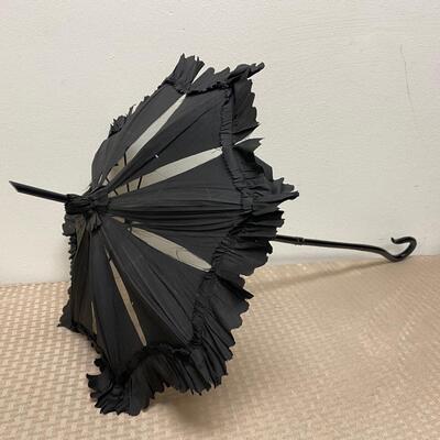 Antique Black Victorian Gothic Steampunk Style Tilting Folding Parasol Umbrella