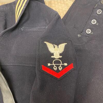 Vintage WWII Dark Blue US Coast Guard Navy Wool Uniform Cracker Jack Shirt Pants Hat Necktie
