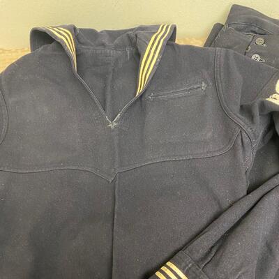 Vintage WWII Dark Blue US Coast Guard Navy Wool Uniform Cracker Jack Shirt Pants Hat Necktie