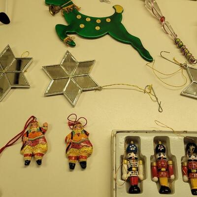 Lot 23: Vintage Christmas Ornaments - Handpainted International Ornaments, Nutcrackers, Mirror Stars, Snowmen, Angels Ect.