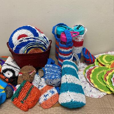 Lot of Handmade Crochet Knotted Plastic Bag Doilies Bottle Holders