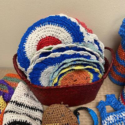 Lot of Handmade Crochet Knotted Plastic Bag Doilies Bottle Holders