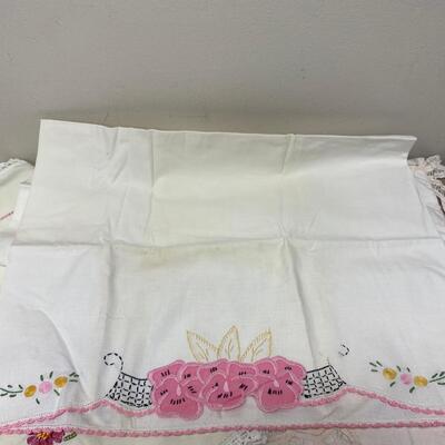 Mixed Lot of Vintage Embroidered Lace Floral Linens Pillowcases