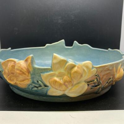 Vintage Roseville Pottery Magnolia Double Handled Shallow Planter Pot Console Bowl #450