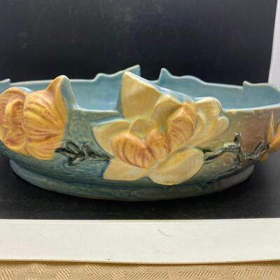 Vintage Roseville Pottery Magnolia Double Handled Shallow Planter Pot Console Bowl #450